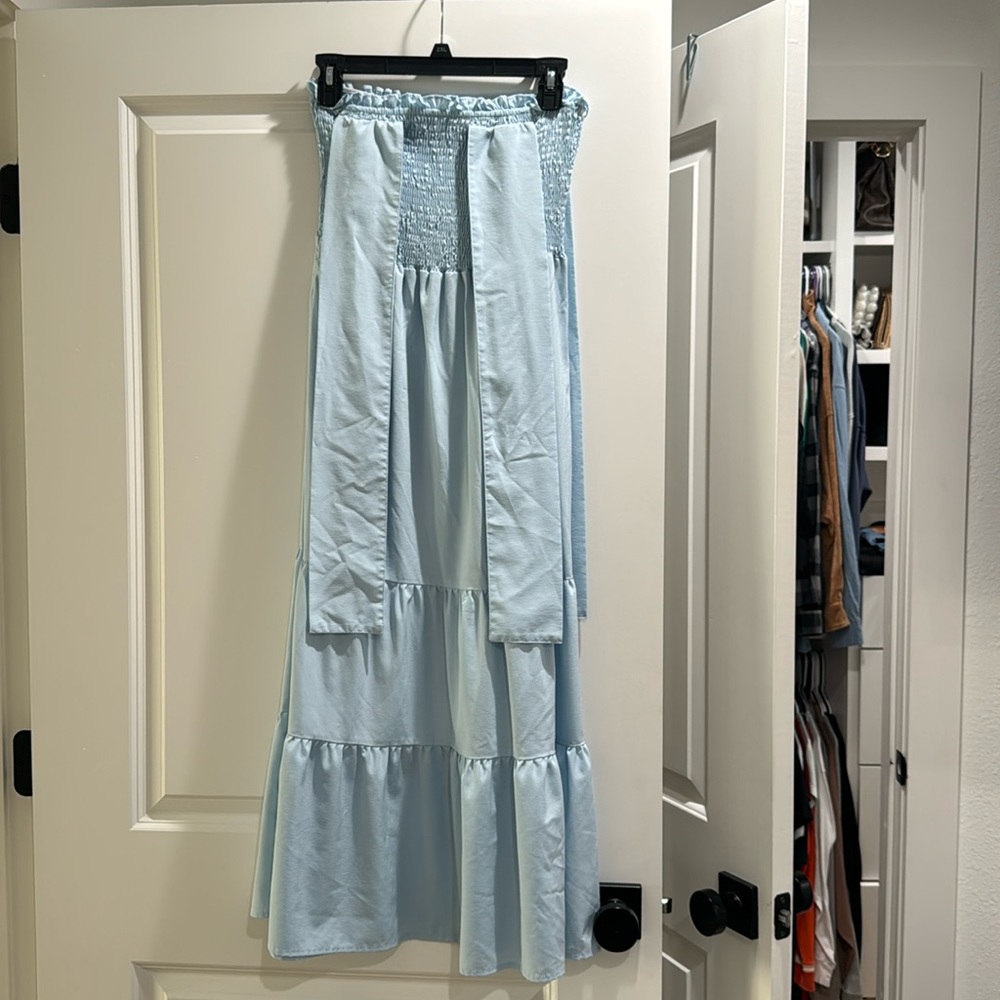 Amazon Blue Ruffle Tie Midi Dress